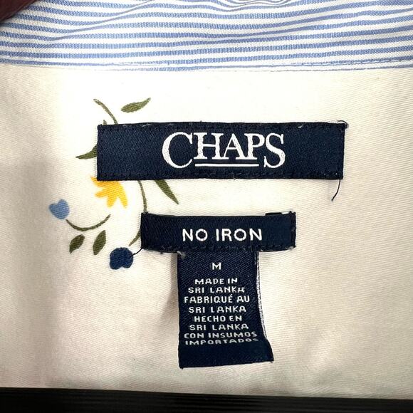 Ralph Lauren Chaps Womens Sz Medium No Iron Soft Flowers White Button Shirt Top - Picture 2 of 10